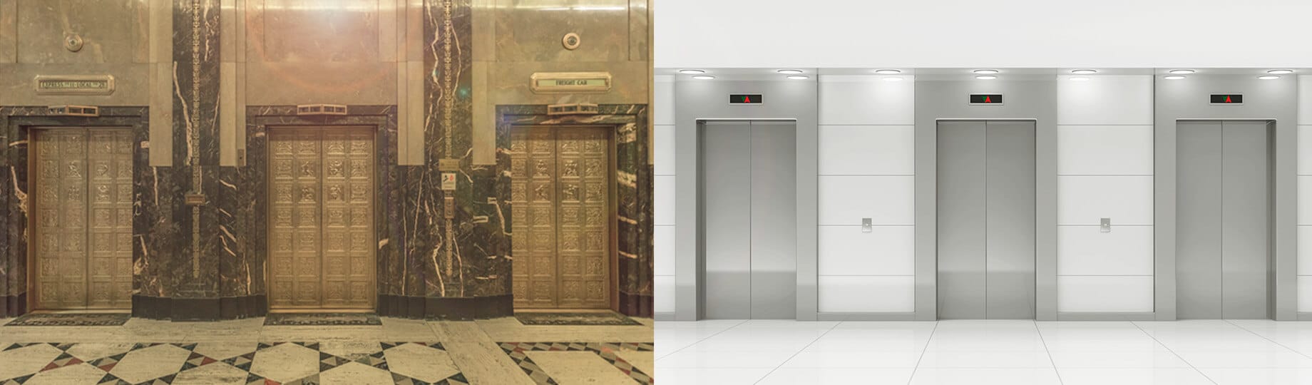 Comparação de elevadores apresentando a modernização de elevador
